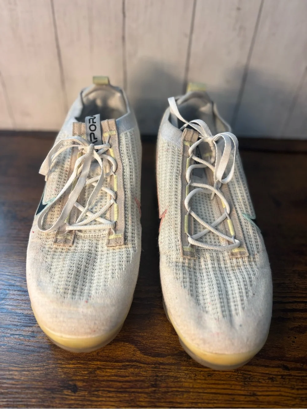 Nike Men’s White and Tan VaporMax Knit Sneakers
